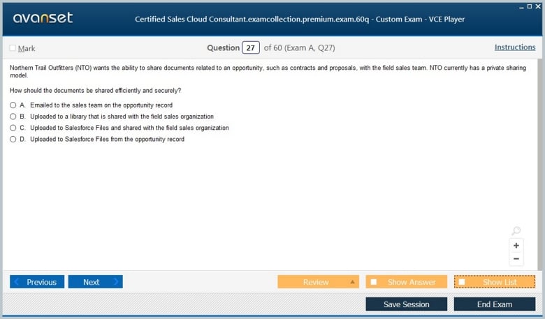Certified Sales Cloud Consultant Premium VCE Screenshot #4